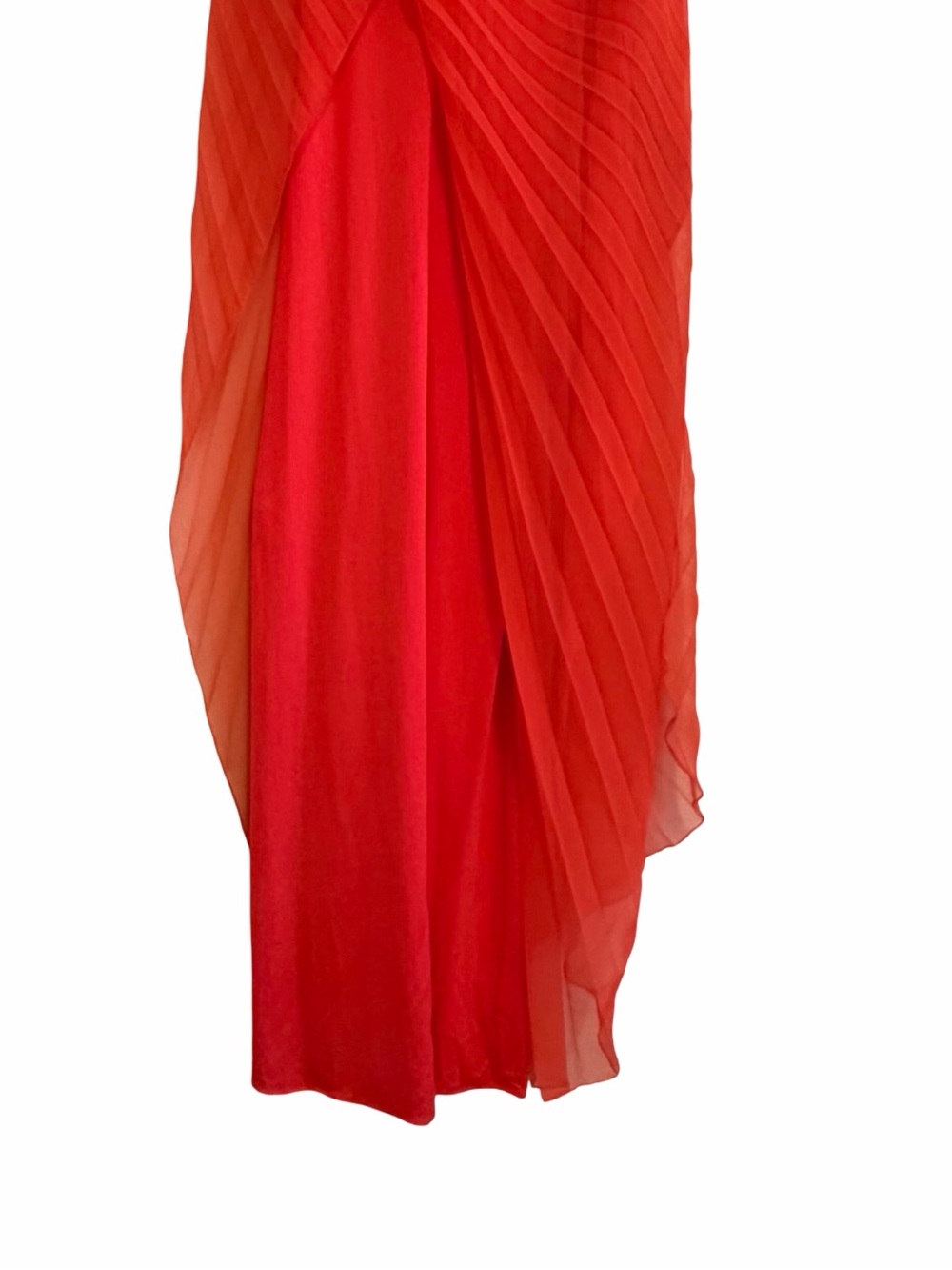 Vintage | Bright Orange Red Pleated Chiffon Goddess Dress - Picture 8 of 16